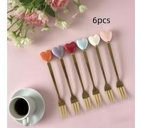 6 Piezas de Tenedores para Postres con Mango de , en Oro y Cerámica (14cm/11cm), Imprescindibles para el Meriendero o Café, Ideal para Fiestas de Halloween y Regalos de Navidad o