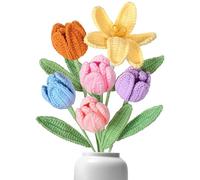 6 Piezas de Tulipanes de Ganchillo Coloridos, Flores Artificiales como un Ramo de Tulipanes Reales con Hojas,alféizares de Ventanas y Regalos de Bricolaje para mamá, Maestra.