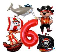 6 Piezas Decoracion Cumpleaños Globos Pirat 6 Años, Globo Tiburon Pirata, Globos Helio Piratas, Globo Barco Pirata, Decoración para Fiesta Niños Fiesta Cumpleaños