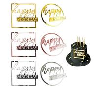 6 piezas decoración para tartas estilo ins, feliz cumpleaños, acrílico, purpurina dorada, decoración de bricolaje para tarta de fiesta de cumpleaños