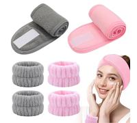 6 Piezas Diadema de Maquillaje y Muñequeras Cinta Pelo Maquillaje con Pegatina Mágica Ajustable Pelo Banda Cinta Pelo Maquillaje Mujer para Lavado de Cara,Spa, Belleza,diadema maquillaje