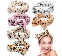 6 Piezas Diadema Elástica Nudo Superior, Fibra Sintética | Estilo Leopardo y Tierno, Agarre Delicado, para Rutina Facial y Limpieza Diaria