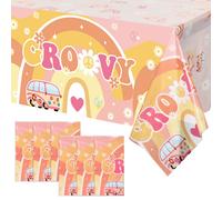 6 piezas dos manteles de plαstico Groovy Party Groovy Retro Hippie Boho decoraciones de fiesta Rainbow Daisy Flower rectαngulo cubierta de mesa d