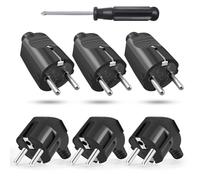 6 Piezas Enchufe Schuko Macho, 250V 6A Enchufe de Corriente Europeo, Enchufe de Contacto de Protección, Clavija de Contacto de Puesta a Tierra, con Destornillador, para Cable de 8-10 mm, IP20
