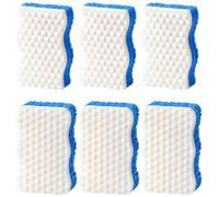 6 Piezas Esponja de Cocina de Doble Cara, Estropajo Limpieza Multiusos con Forma de S y Ola, Esponjas de Nanotecnología para Fregar Platos, Muebles y Oficina, Azul y Blanco