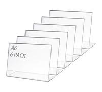 6 Piezas Expositor Metacrilato Transparente A6, Soporte para Cartel, Porta Precios Transparente, Soporte para Letreros en Mesa de Acrílico A6, Forma de L Inclinado A6 Póster de Menú para Porta