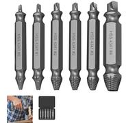 6 Piezas Extractor HSS 4341, Kit 6 Extractores Tornillos, Kit Profesional para Quitar Tornillos Rotos Doble Cabeza Dañados Barridos y Pernos Oxidados, Herramienta 2 en 1 Compatible con Taladro Manual