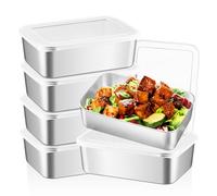 6 Piezas Fiambrera Acero Inoxidable, Recipientes Herméticos 1100 Ml con Tapa para Carne, Queso, Frutas y Verduras