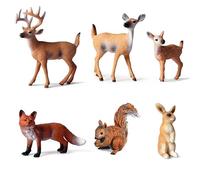6 Piezas Figuras de Animales del Bosque, Adornos de Ciervos en Miniatura, Figuras de Ardilla Conejo Zorro, Mini Figuras de Animales de Navidad, Regalopara Niños para Cumpleaños Fiesta Temática Bosque