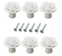 6 Piezas Flor Rosa Forma 40mm Cerámica Pullhandle, Armario Pomos Puerta, Gabinete Cajonera Cocina Caja Papelera Persianas Tirador, Muebles Decoración Tiradores - Blanco