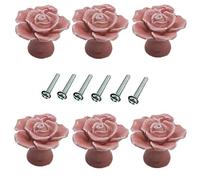 6 Piezas Flor Rosa Forma 40mm Cerámica Pullhandle, Armario Pomos Puerta, Gabinete Cajonera Cocina Caja Papelera Persianas Tirador, Muebles Decoración Tiradores - Rosa