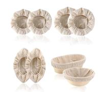 6 Piezas Forro de Cesta de Fermentación, 3 Tamaños Forro de Lino Oval y Redondo con Goma, Paño de Lino Ovalado y Redondo para Hornear Pan con Elástico para Cestas de Fermentación