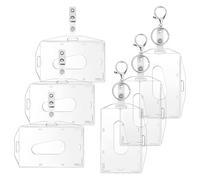 6 Piezas Fundas Plástico duro Tarjetas Identificación con llavero y clip extraíble, Horizontal y Vertical Doble uso,Material resistente Funda Transparente Tarjetas Identificación