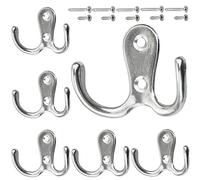 6 piezas, ganchos dobles para abrigos con 24 tornillos, ganchos para abrigos de plata retro para puerta y pared, ganchos para puerta de metal resistente atornillados (plata, 6 piezas)