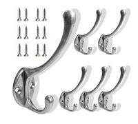 6 Piezas Ganchos Percheros de Pared, Vintage de metal Gancho para Ropa, Ganchos Percheros Percha, Ganchos Dobles de Metal, con 12 Tornillos, Disponible Para Cocina, Baño, Probador, Dormitorio-Plateado
