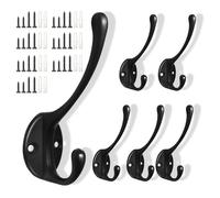 6 Piezas Ganchos Percheros de Pared Vintage de metal Gancho para Ropa Ganchos Percheros Percha Negro Ganchos Dobles de Metal con 28 Tornillos Disponible Para Cocina,Baño Probador Dormitorio-Negro