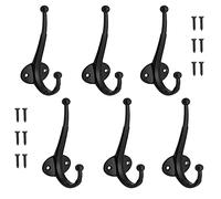 6 Piezas Ganchos Percheros Pared, Doble Capa Gancho, Ganchos Percheros Vintage, Ganchos Colgadores Pared, Ganchos de Perchero, con Tornillos, para Baño, Dormitorio,Vestíbulo(Negro)