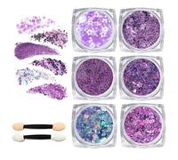 6 Piezas Glitter Maquillaje, Purpurina Cara Festival Gel, Brillantes para La Cara, Purpurina Pelo, Body Glitter Gel, Gels de Brillo Corpora para Cosméticos Pelo Labios Uñas Fiesta (Morado)