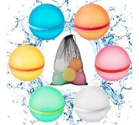 6 Piezas Globos de Agua Reutilizables, Globos Agua in Silicona Llenado Rapido, con Bolsa de Malla, Juego de Bombas de Agua, Adecuado Para Niños y Adultos, Playa, Fiesta en la Piscina