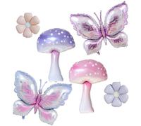 6 Piezas Globos de Mariposa, Globo Mariposa Cumpleaños, Setas Globo de Aluminio, Globos en Forma de Flores, para Fiesta Temática Fiesta de Cumpleaños Boda