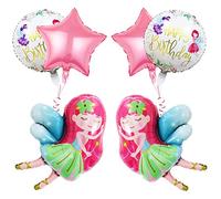 6 Piezas Globos Hadas, XXL Globos Duendes Lindo, Redondos Globo de Happy Birthday, Gigante Globos de estrella rosa Para Niños Espacial Temática Fiesta Cumpleaños Muchacha Decoracion