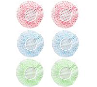 6 Piezas Gorros de Ducha, Reutilizables Gorro de Baño Elástico, Femeninos Gorros de Ducha, Lavables Banda Gorros de Pelo para Salón, SPA, Viajes (Azul, Verde, Rosa)