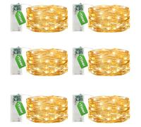 6 piezas Guirnalda luces led pilas,con temporizador 3M 30 LED micro alambre de cobre funcionamiento a pilas para interior decoración para fiesta jardín Navidad boda árbol dormitorio blanco cálido