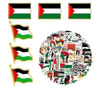 6 Piezas Insignias de la Bandera Palestina con 50 Piezas Pegatinas,Alfileres de Bandera Palestina,Palestine Pin,Pins Palestine (6 insignias de bandera y 50 pegatinas)