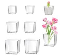 6 Piezas Jarrón Cuadrado de Transparente 12,5cm/10cm/8cm Florero de Plástico Decoraciones del hogar Flower Vase Habitación Central para Mesa Boda Hogar Floristería