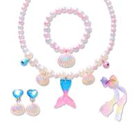 6 Piezas Joyas de Sirena para Niñas, Joyería de Sirena para Niños, Collar, Anillos, Pulseras, Pendientes, Horquilla, para Regalo de Cumpleaños de Fiesta de Niñas
