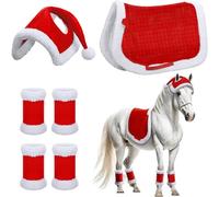 6 Piezas/Juego de Disfraces de Navidad Que Incluye Sombrero de Caballo Rojo de Papá Noel, 4 Piezas de envolturas para Patas de Caballo y Silla de Montar, Disfraces de Navidad de Felpa Suave y Gruesa