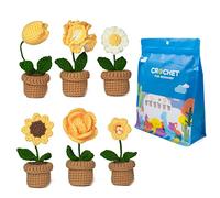 6 Piezas Kit De Ganchillo Para Principiantes Kit Ganchillo Macetero Crochet Kit Amigurumi Completo Artesanía de bricolaje Vídeo instructivo paso a paso Girasoles Tulipanes Rosa Convallaria Clavel