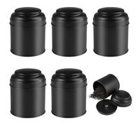 6 Piezas Latas para Te 9x7.5 cm, Recipiente para Té Suelto Redondos, Loose Tea Storage de Metal, Tea and Sugar Containers, Caja de Te, Bote para Té, para Hogares, Oficinas y Cafeterías (Negro)