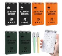 6 Piezas Libreta Pequeña Impermeable, A7 Cuaderno De Bolsillo Resistente Al Agua con Bolígrafo, Cuaderno Espiral Mini Block De Notas To Do List Notebook para Viajes (Negro & Verde & Naranja)