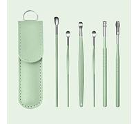 6 Piezas Limpiadores de Cera de Oídos,Kit para eliminar la cera de los oídos,Innovador limpiador de oídos,Ear Pick con bolsa de almacenamiento,Acero Inoxidable (Verde)