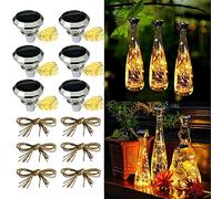 6 Piezas Luz Solar de Botella, Luz Corcho LED, Botellas de Vino Luces 2M 20LED Diamante Decorativas Alambre Plata Luz, Luces Solar de Hadas para Fiesta, Hogar, Exterior, Jardín