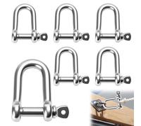 6 Piezas M8 Grillete de Acero Inoxidable, Grillete en Forma de D con Perno Ocular, Grillete de Cadena de Acero para Aparejos Grilletes de Cadena de Cable