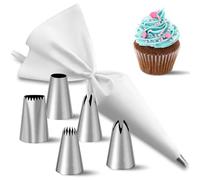 6 Piezas Manga Pastelera Reutilizable Profesional,Set Decoración de Pasteles,con 5 Boquillas de Acero Inoxidable y 1 Blanco Manga Pastelera de Algodón para Repostería