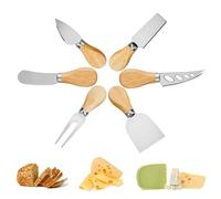 6 Piezas Mango de Madera Cuchillo para Queso, Juego de Cuchillos de Queso, Cuchillo de Mantequilla, Inoxidable con Mango de Madera para Tarta, Postre, Ensalada de Queso
