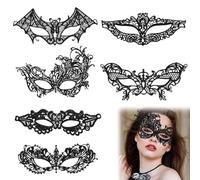 6 Piezas Mascara de Encaje Negro,Máscara de Mascarada Mujeres,Máscaras de Ojos Venecianas Mujer,Mascaras de Ojos Veneciana Sexy,Antifaz Carnaval para Halloween Mascarada Carnaval Fiesta Disfraces