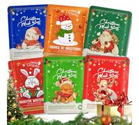 6 Piezas Máscara de Patrón Navideño,Mascarilla Facial,Mascarillas Faciales Hidratante y Calmante,Cuidado de la Piel,Regalos Navideños para Colegas, Mujeres