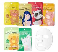6 Piezas Mascarillas Faciales Animales con Dibujos animados Estampados, Mascarilla Facial Hidratante, Regalo para Chicas y Mujeres, Mascarilla de Tela Suave para el Cuidado Diario de la Piel