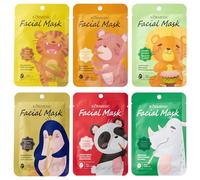 6 Piezas Mascarillas Faciales Animales con Tema de animales de dibujos animados, Mascarilla Facial Hidratante, Regalo para Chicas y Mujeres, Mascarilla de Tela Suave para el Cuidado Diario de la Piel