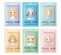 6 Piezas Mascarillas Faciales Hidratantes de Tela - Con Diseño de Princesa de Dibujos Animados - Regalo para Chicas y Mujeres - Cuidado de la Piel Diario