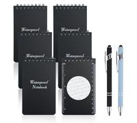 6 Piezas Mini Cuaderno Impermeable con 2 Bolígrafos, Bloc de Notas en Espiral Pequeño Cuaderno de Notas de Bolsillo, para Todo Tipo de Clima Libreta Pequeña Field Notes, 50 Hojas (Negro)