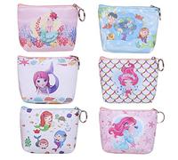 6 Piezas Mini Lienzo Monedero para Mujer, Monedero de Sirena,Bolso de Cosméticos de Maquillaje con Llaves de Tarjeta de Identificación, Bolso de Billetera para Regalo para Mujeres y Niñas, 6 Estilos