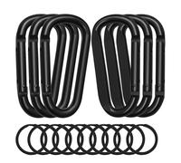 6 Piezas Mosqueton Escalada, Mosqueton Grande Tactico Negro, Mosquetones Escalada en Forma de D, Carabiner de Aluminio con 10 Mosquetones Redondos para Excursiones y Acampadas al Aire Libre