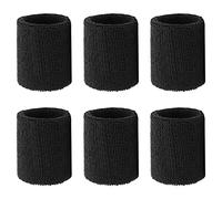 6 Piezas Muñequera Deportiva Muñequeras de Algodón Muñequera Suave Espesar para Niños Muñequera Deportiva Pulsera Muñequera Sudor Elásticas para Deportes Fútbol Baloncesto Correr Tenis (Negro)