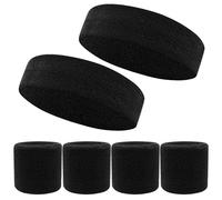 6 Piezas Muñequeras Muñequeras de Diadema Set,2 Cinta de Sudor y 4 Muñequeras,Deportes Diadema Muñequera Set Suave Algodón Deportes Sudor Toalla, Muñequeras Deportivas para Hombre y Mujer- Negro