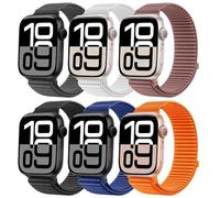 6 Piezas Nylon Correa Compatible Con Apple Watch 46mm 42mm 38mm 41mm 40mm 44mm 45mm 49mm Mujer Hombre, Loop Deportiva Soft Original Nylon Correa para iWatch Series 11 10 9 8 7 6 5 4 3 2 1 SE Ultra 3